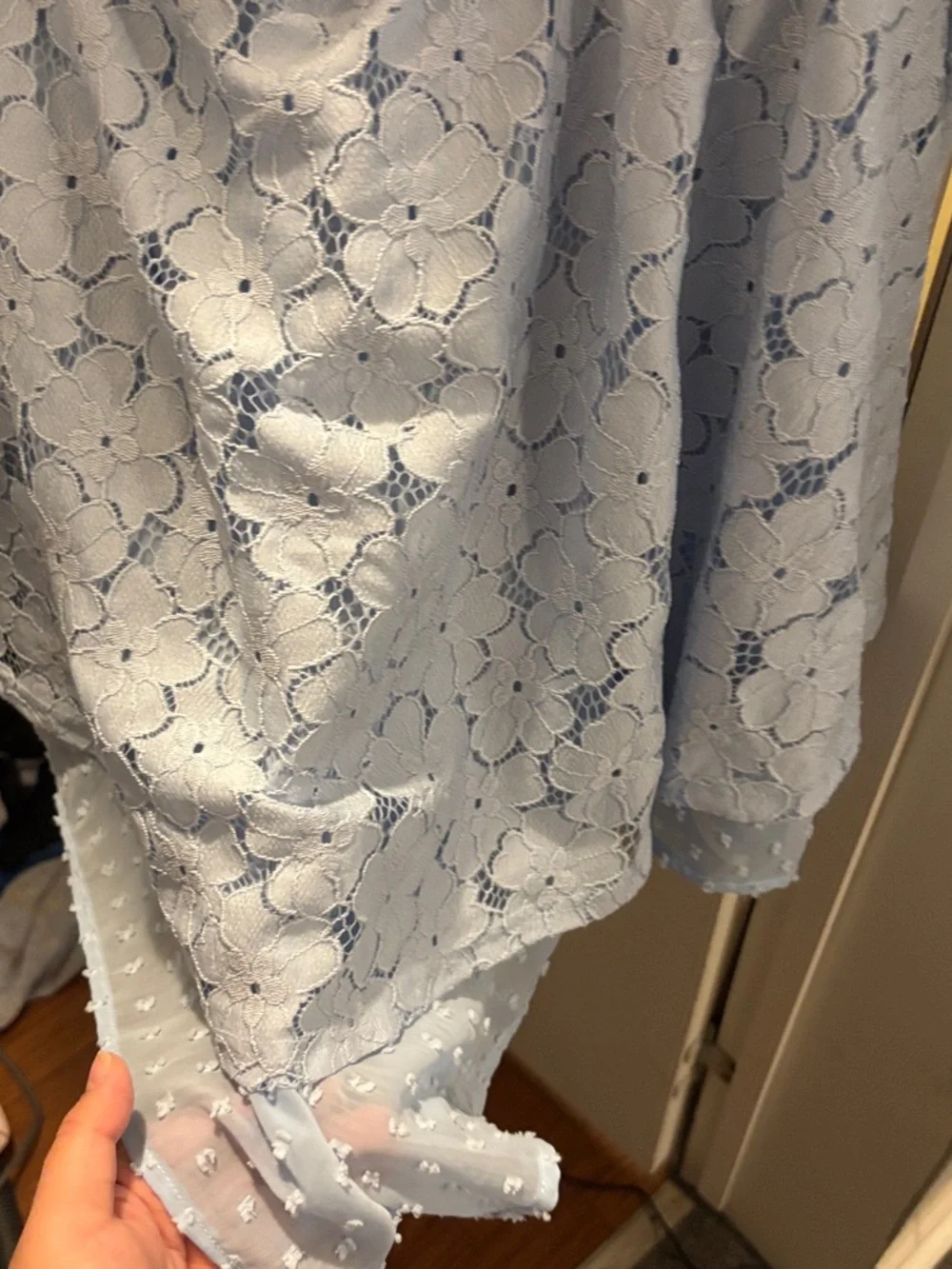 Light Blue Lace A-Line Women's two piece skort set - Elegant Floral Overlay